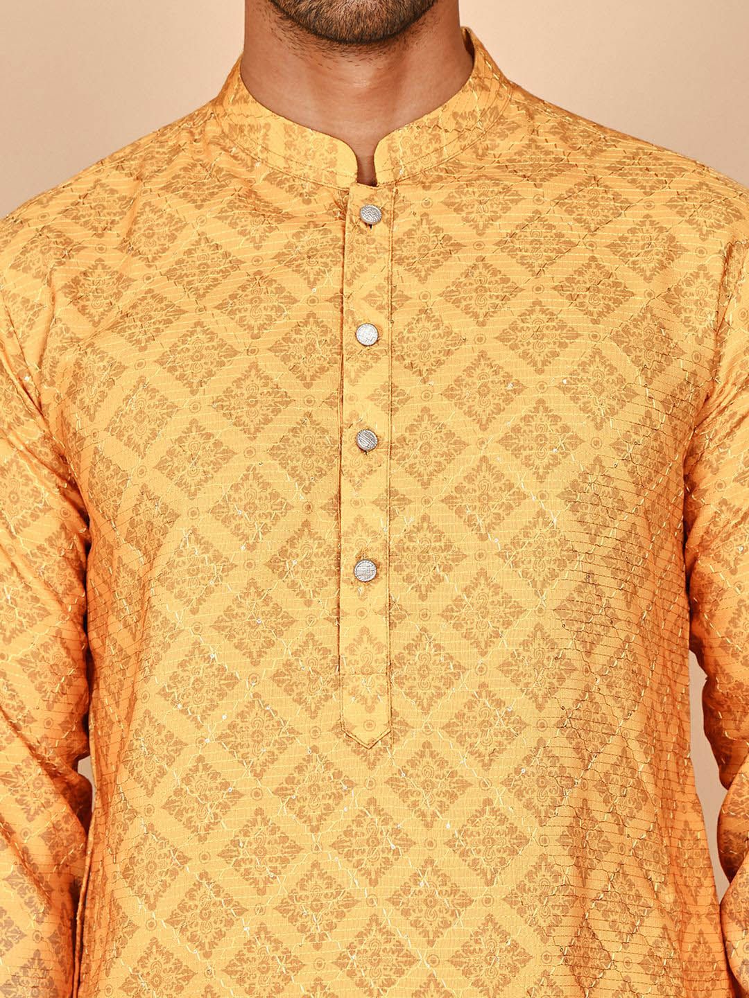 Jompers Floral Printed Chikankari Mandarin Collar Kurta
