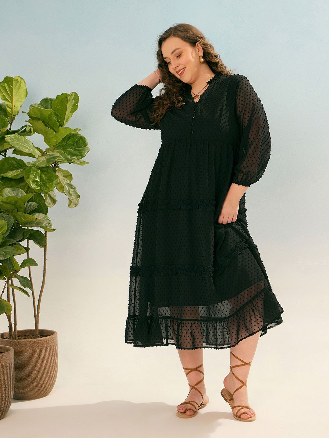 SASSAFRAS Curve Self Design Fit and Flare Midi Dress