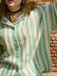 SASSAFRAS Women Textured Oversized Cotton Casual Shirt