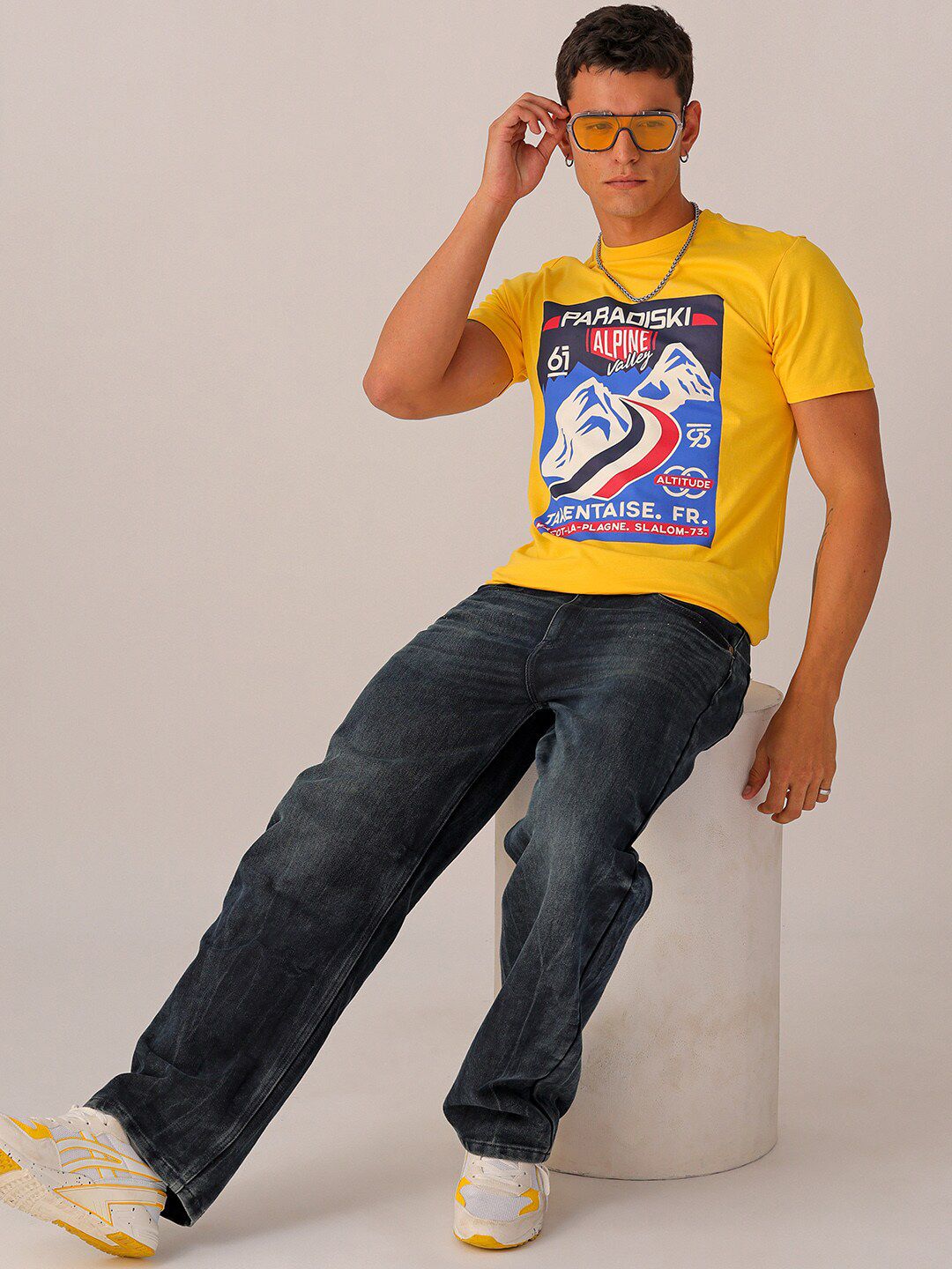 The Indian Garage Co Men Typography Printed Pure Cotton Relaxed Fit T-shirt