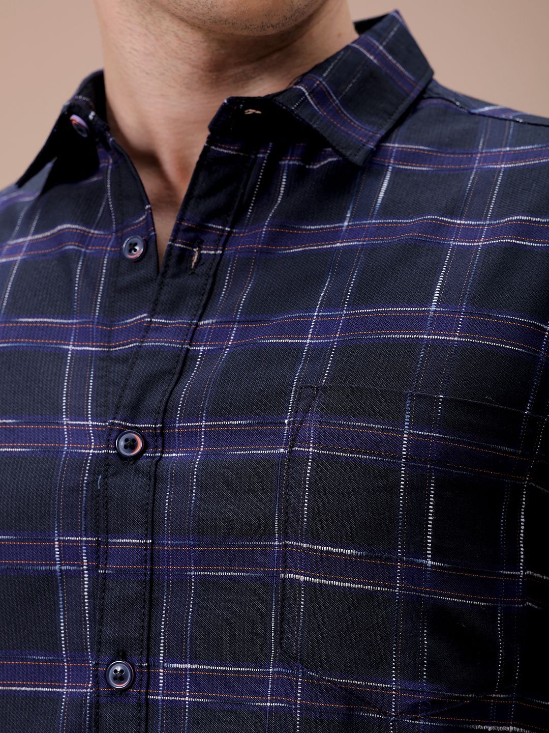 The Indian Garage Co Men Spread Collar Checked Cotton Slim Fit Casual Shirt