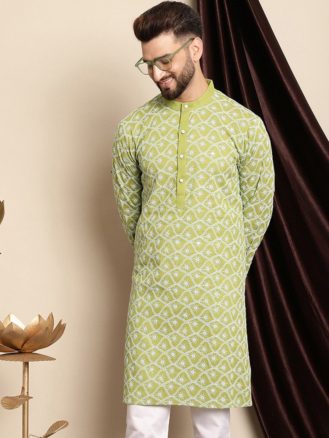 Anouk Men Green Thread Work Kurta