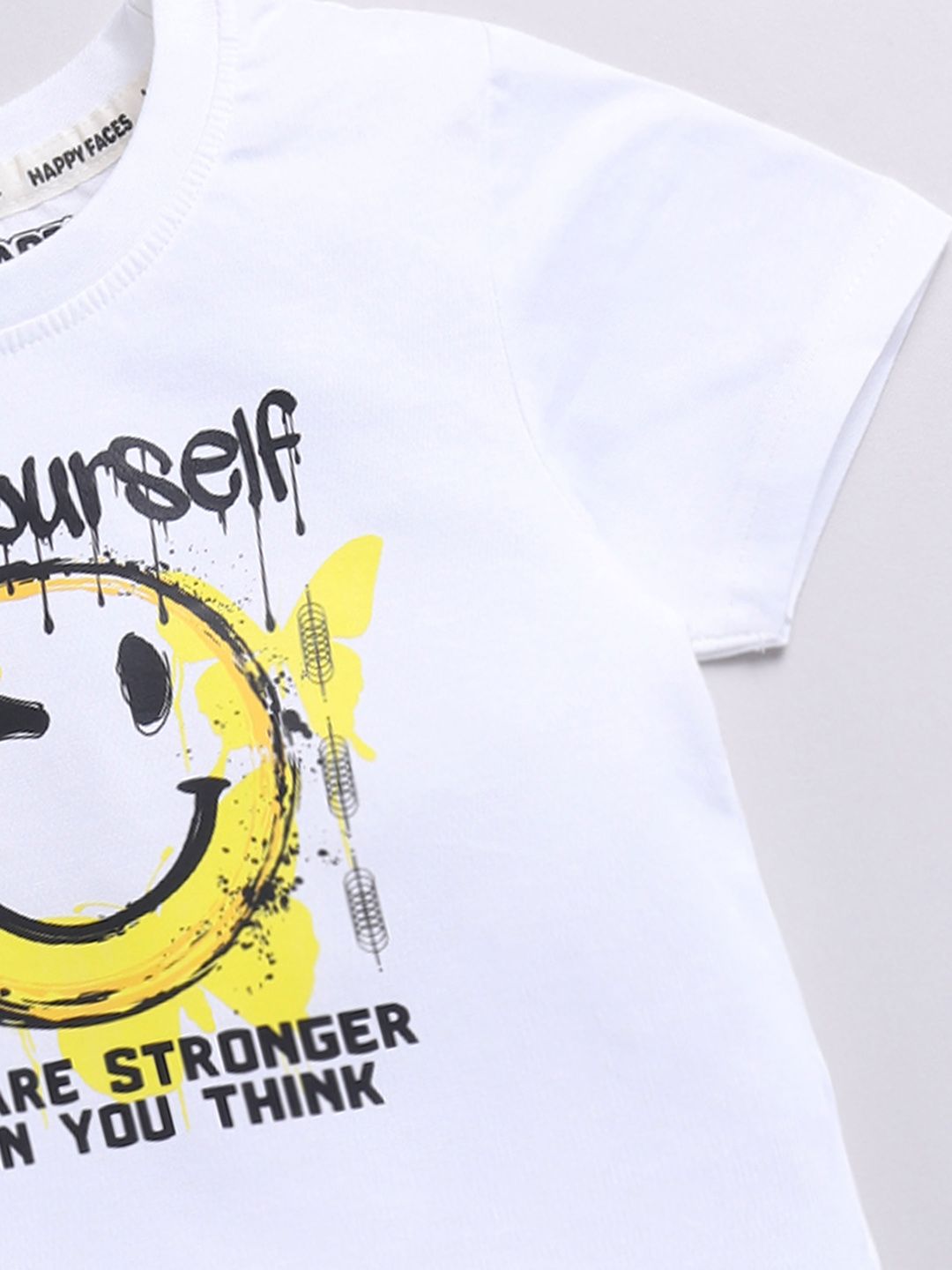 Happy Faces Boys Pure Cotton Typography & Graphic Printed T-shirt