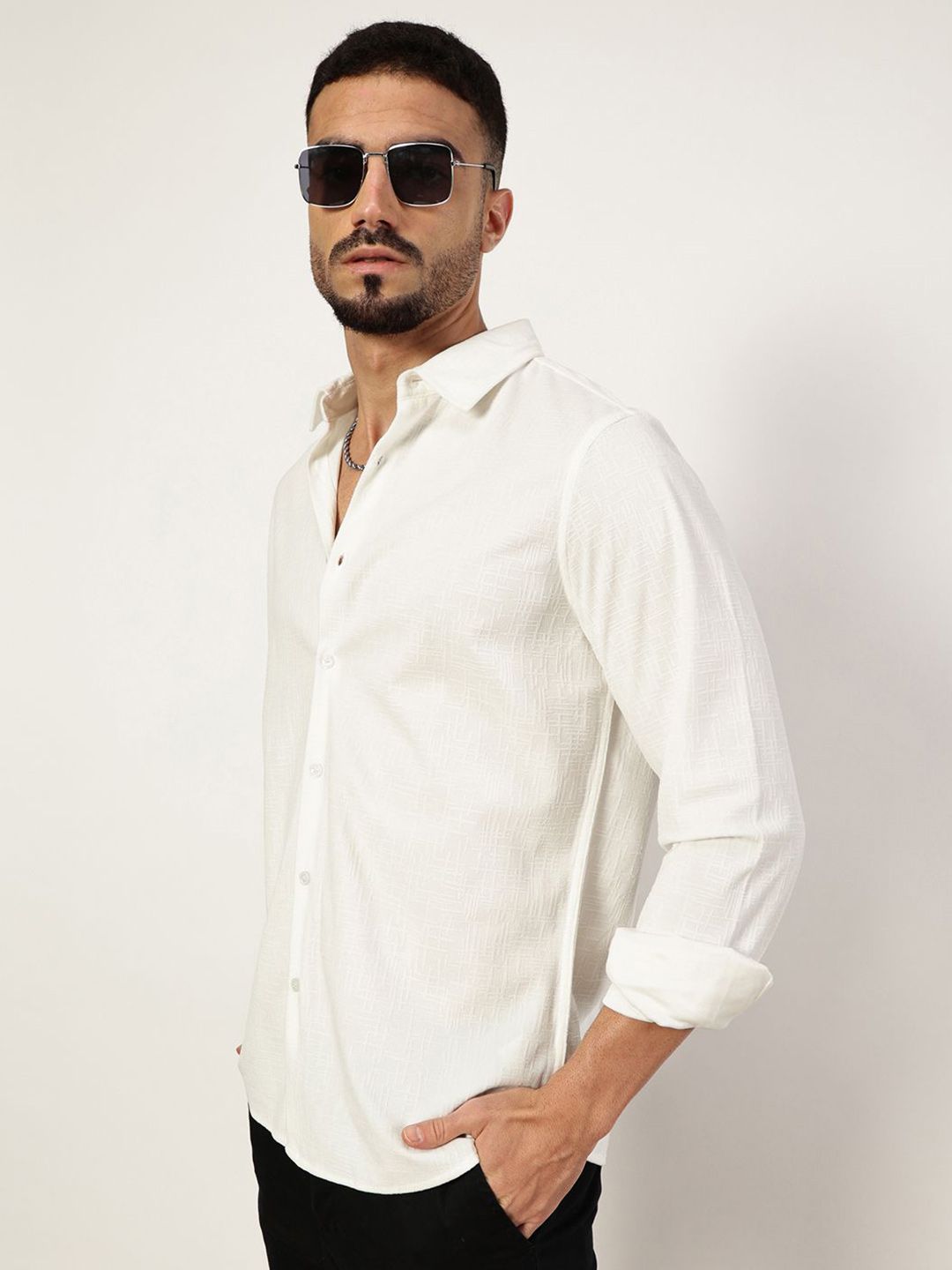 Thomas Scott Men Premium Spread Collar Textured Slim Fit Casual Shirt