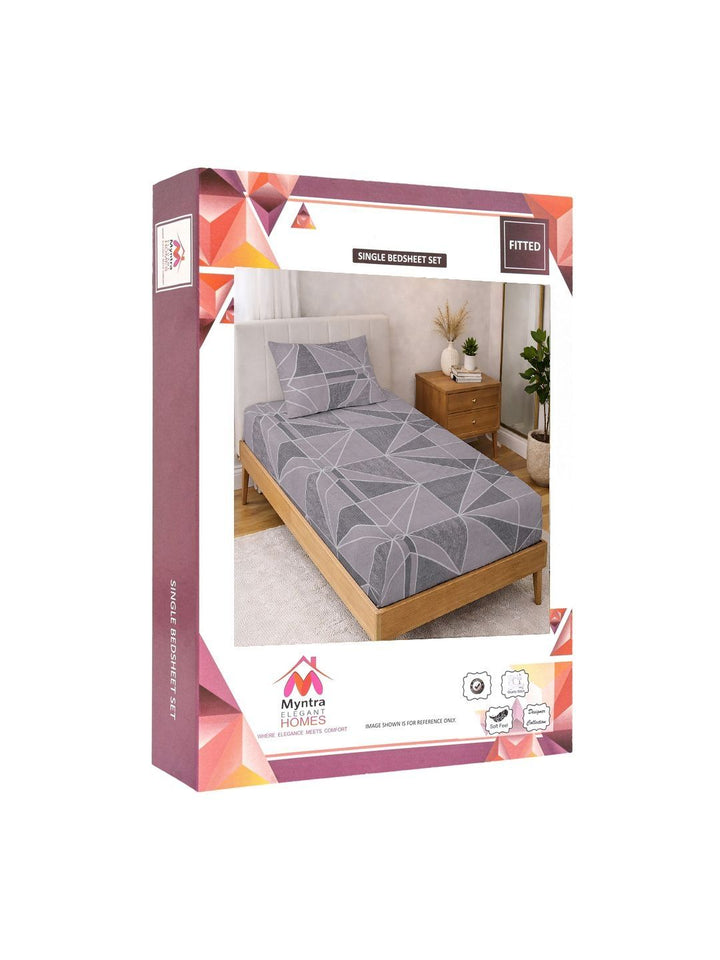 Myntra Elegant Homes Purple Geometric 300 TC Single Bedsheet with 1 Pillow Covers