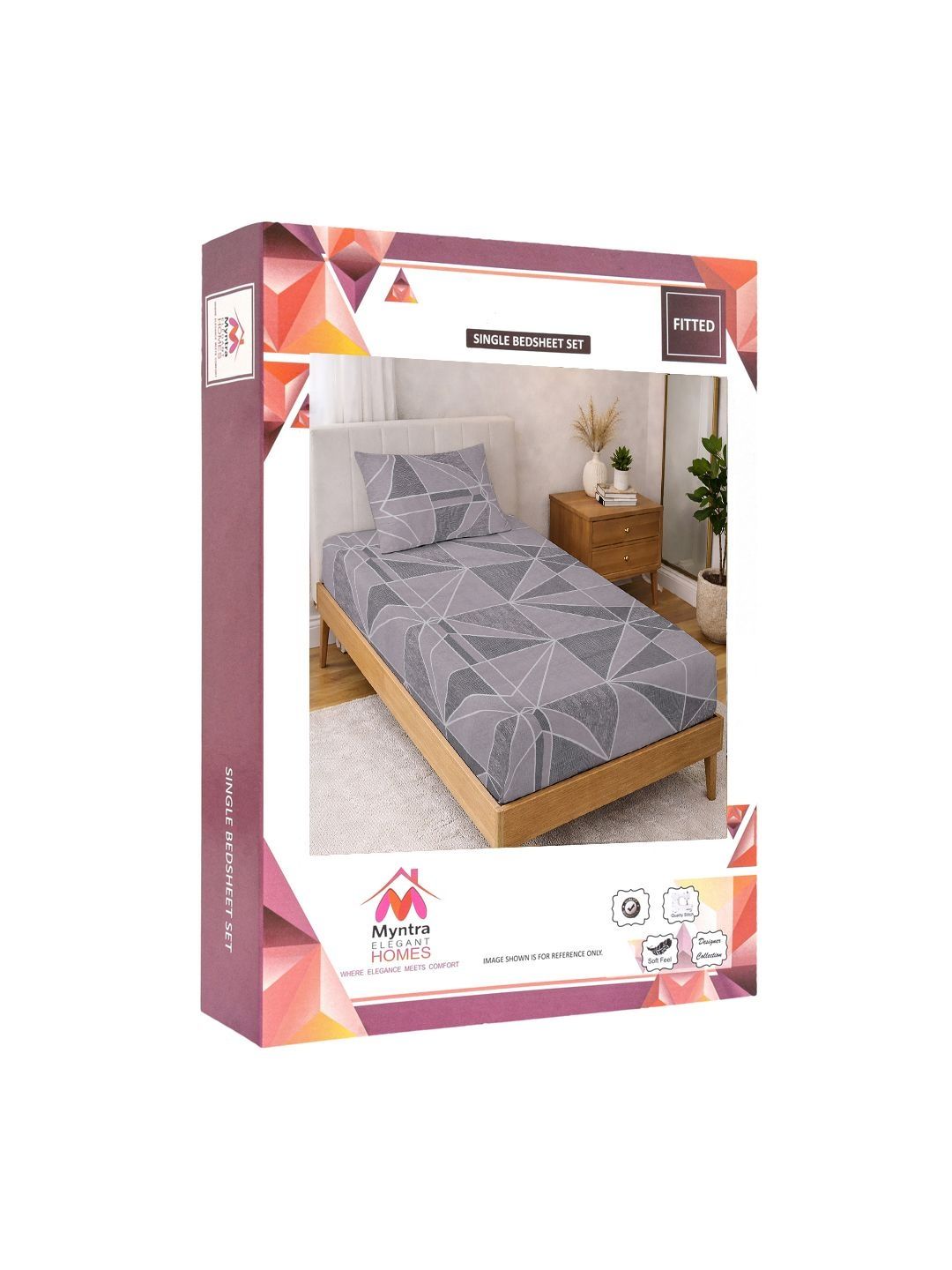 Myntra Elegant Homes Purple Geometric 300 TC Single Bedsheet with 1 Pillow Covers