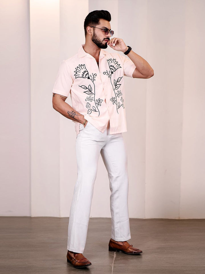 Eszett Floral Printed Cutaway Collar Baju Kapas Tulen Kasual