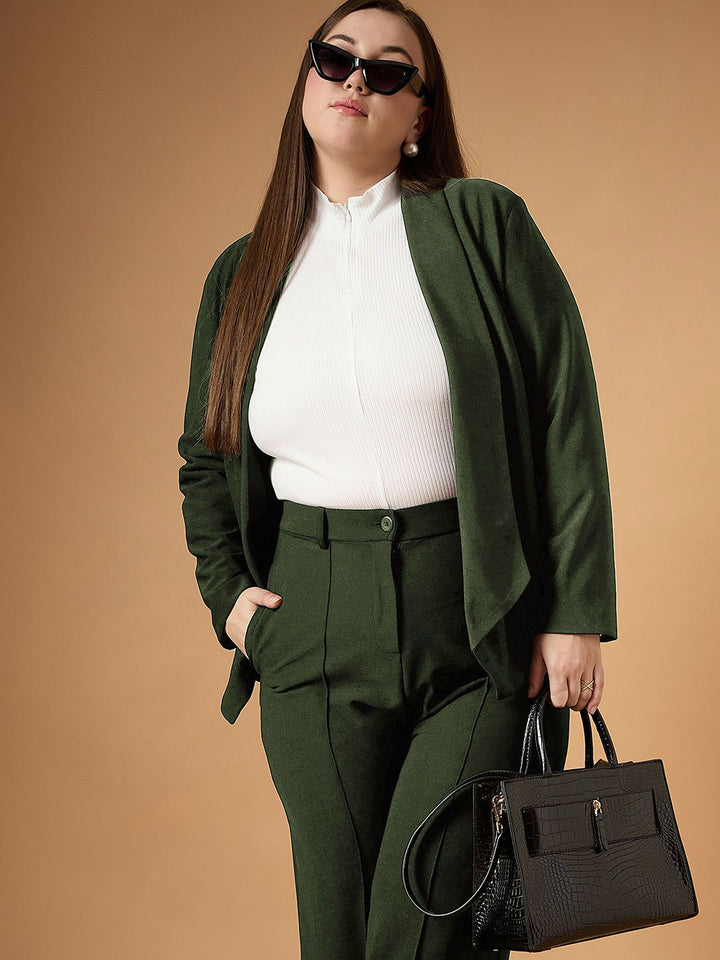 SASSAFRAS Curve Plus Size Shawl Collar Long Sleeves Blazer With Straight Pants