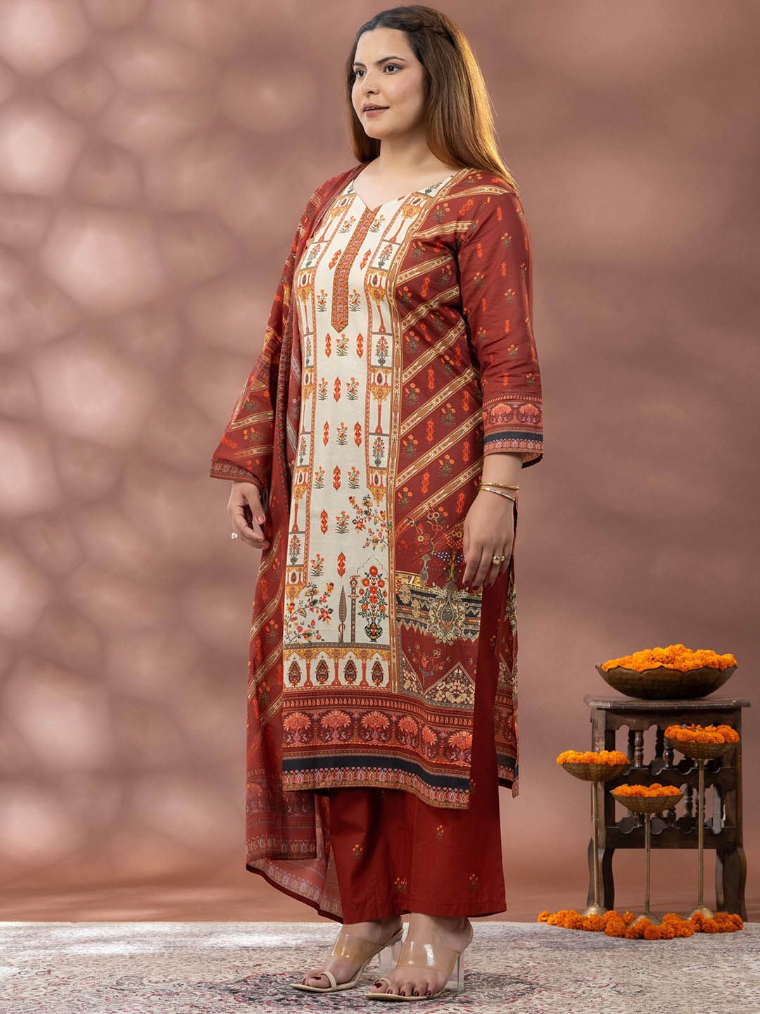 Mamicha Floral Printed Kurta With Palazzos & Dupatta