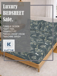 KLOTTHE Hijau & Putih Bercetak 300 TC Cadar Katil Double Dengan 2 Sarung Bantal- 2.5 m x 2.25 m