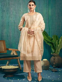 KALINI Ethnic Motifs Embroidered Sequinned Chanderi Silk Kurta & Trouser & Dupatta