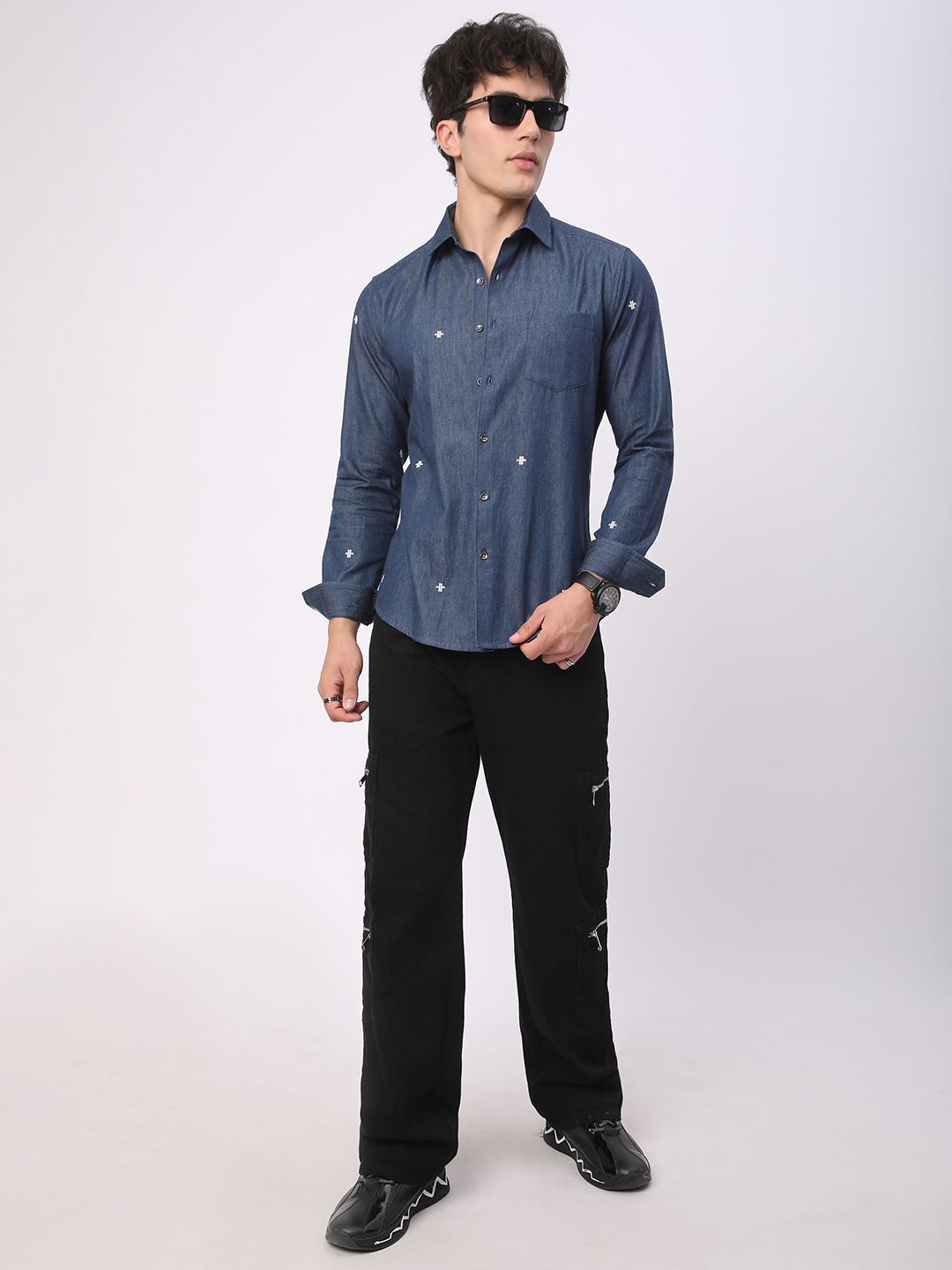 VASTRADO Men Classic Spread Collar Solid Cotton Slim Fit Casual Shirt
