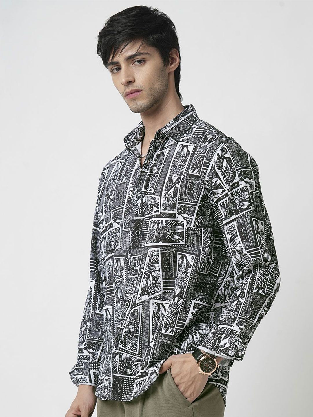 VASTRADO Men Classic Spread Collar Abstract Printed Slim Fit Casual Shirt