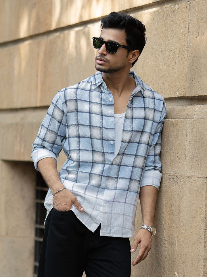 Powerlook Men Tartan Checks Checked Spread Collar Cotton Casual Shirt