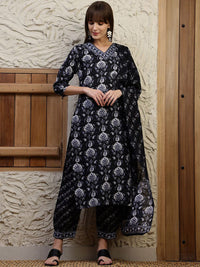 KALINI Floral Printed V-Neck Straight Kurta With Trousers And Dupatta