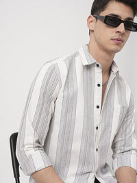 VASTRADO Men Classic Fit Spread Collar Vertical Striped Cotton Casual Shirt