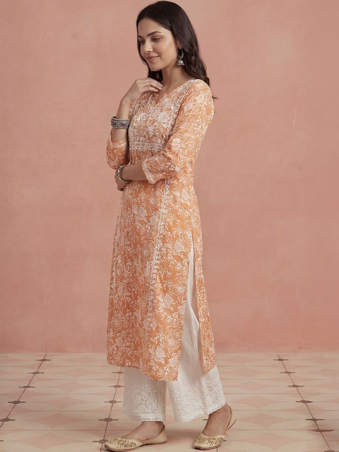 Rumah Wanita Chikankari Kurta Chikankari Sulaman Bunga
