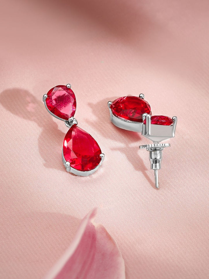 Rubans premium rhodium bersalut set barang kemas pernyataan ruby ​​merah
