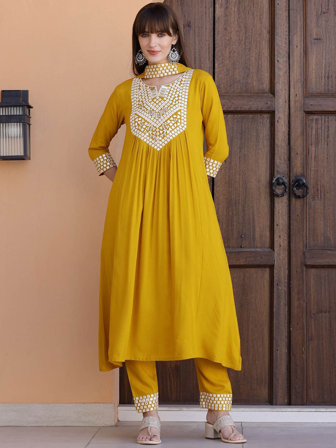 KALINI Women Embroidered Regular Thread Work Kurta with Trousers & Dupatta