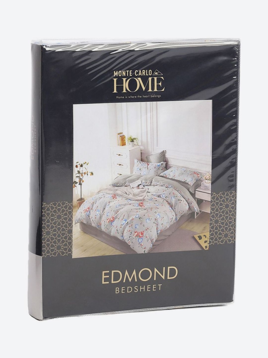 Monte Carlo Edmond Blue & Pink Floral Printed 144 TC King Bedsheet Set 2.70 m x 2.70 m