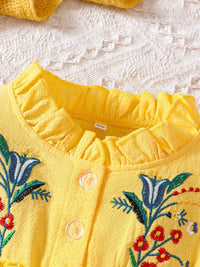 YK Girl Floral Embroidered Round Neck Peplum Dress