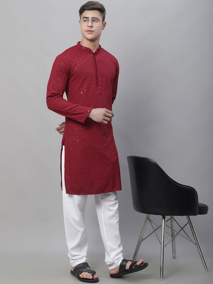 SOJANYA Geometric Embroidered Pure Cotton Kurta With Churidar