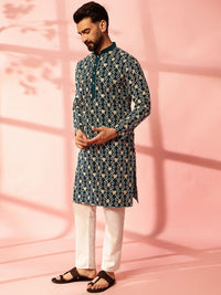 Anouk Men Floral Embroidered Regular Pure Cotton Kurta with Pyjamas