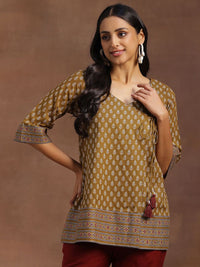 Libas Floral Printed V-Neck Pure Cotton Angrakha Kurti