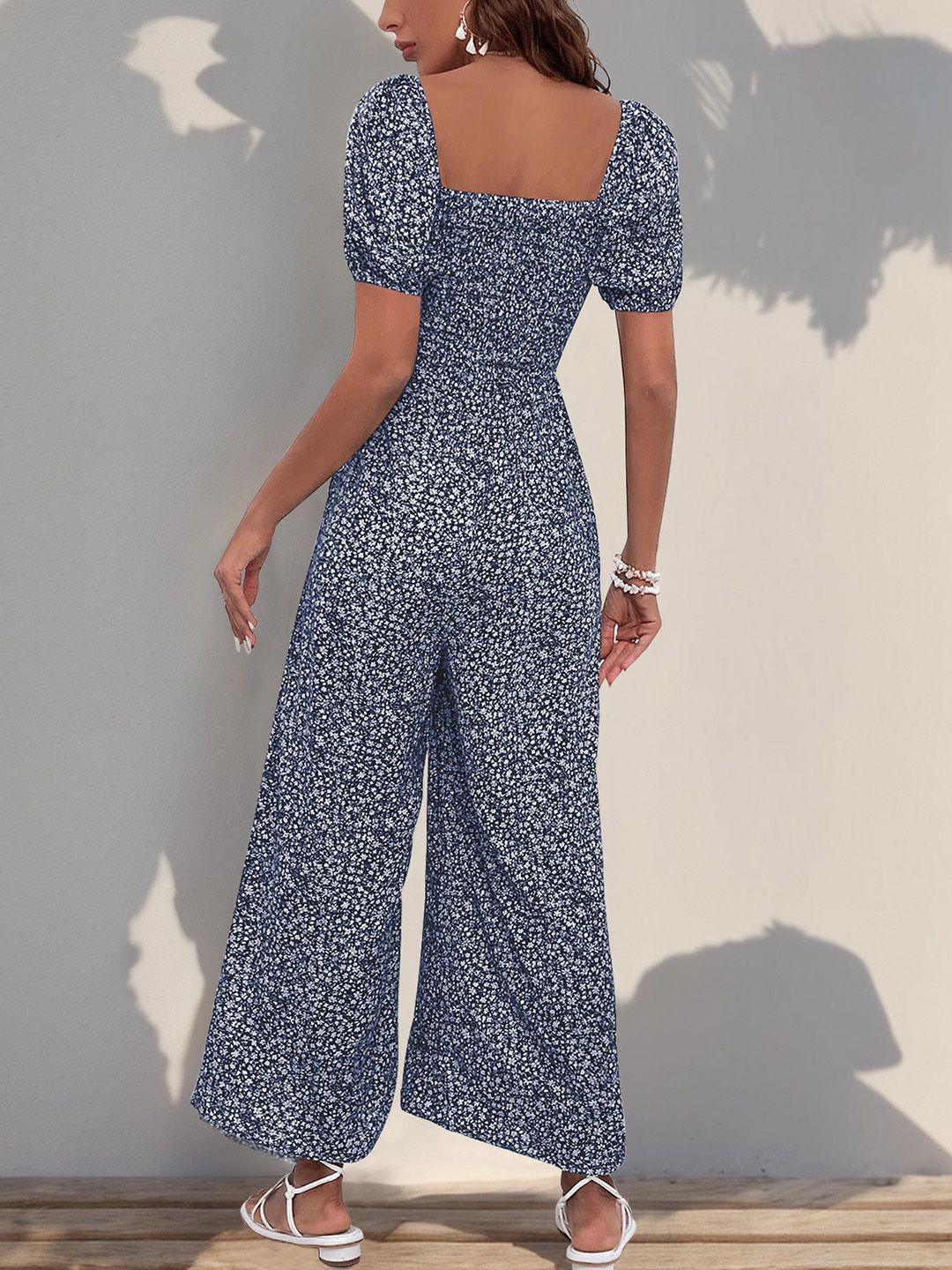 DressBerry Smocked Floral Printed Basic Jumpsuit