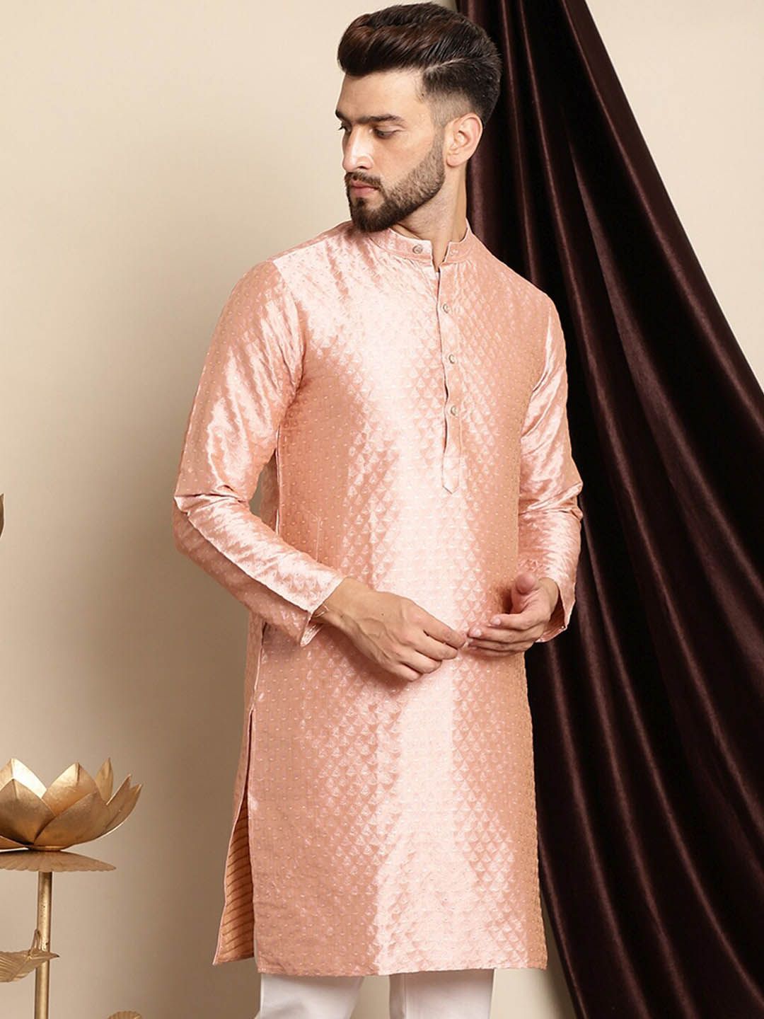 Anouk Ethnic Motifs Woven Design Jacquard Silk Kurta