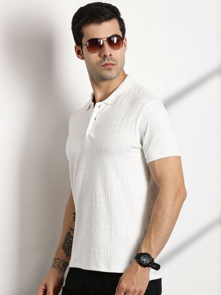 Thomas Scott Men Self Design Polo Collar T-shirt