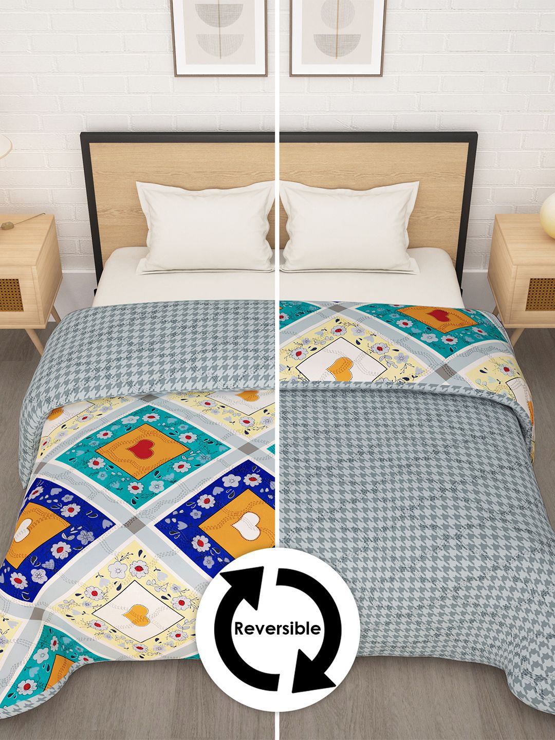 Story@home Green & White Floral Reversible 120 GSM AC Room Double Bed Comforter