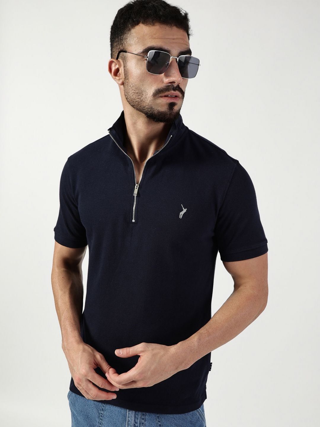Thomas Scott Men High Neck Solid Casual Cotton T-shirt