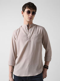 VASTRADO Self Design Mandarin Collar Seersucker Short Straight Kurta