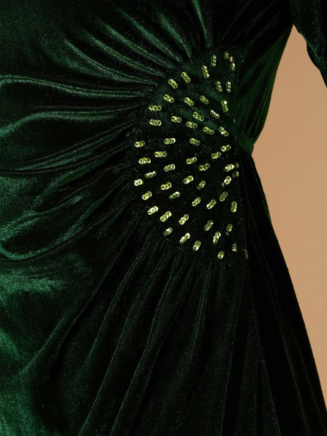 Antheaa Women Velvet embellished on the waist A-Line Dress