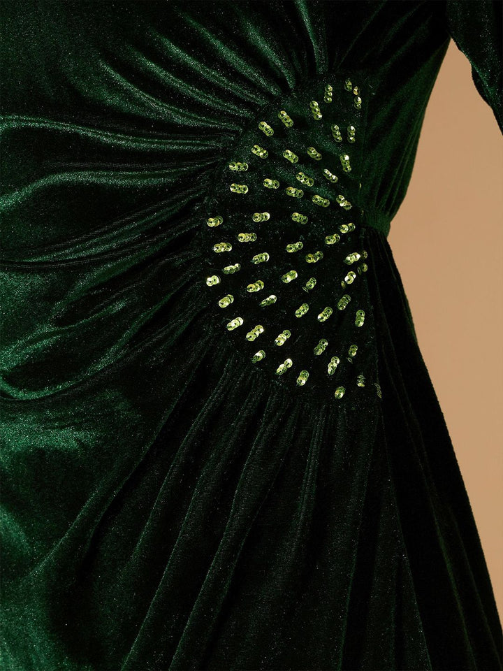 Antheaa Women Velvet embellished on the waist A-Line Dress