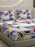 Monte Carlo Blue & Rust Printed Cotton 104 TC Queen Bedsheet Set 2.24 m x 2.54 m