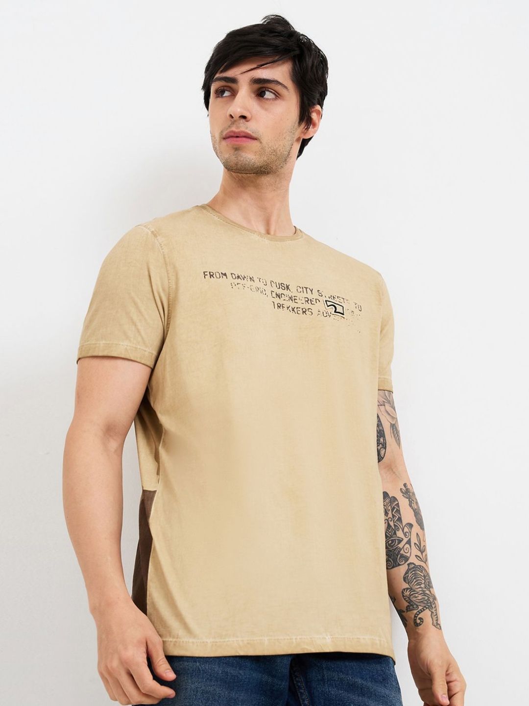 SPYKAR Men Typography Printed Round Neck Cotton Slim Fit T-shirt