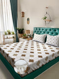 KLOTTHE Beige Geometric 400 TC King Bedsheet with 2 Pillow Covers