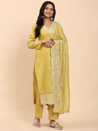 Mamicha Women Ethnic Motifs Embroidered Regular Thread Work Pure Cotton Kurta with Palazzos & With Dupatta