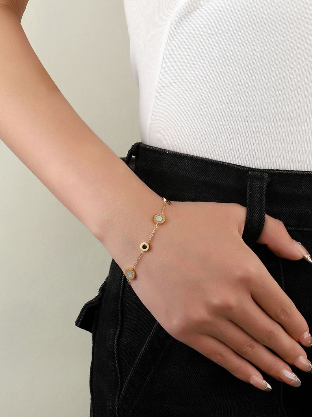 SALTY Demure Stainless Steel Stones Studded Wraparound Bracelet