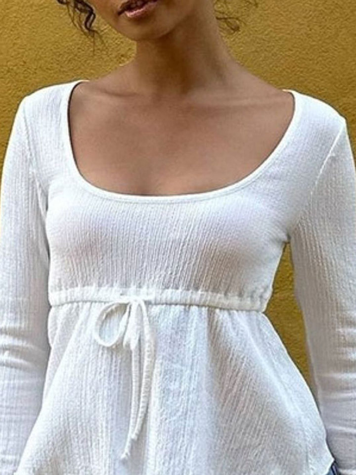Wanita berpakaian ribbed scoop leher tali pinggang tali pinggang