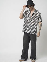 VASTRADO Men Classic Cuban Collar Geometric Printed Cotton Casual Shirt