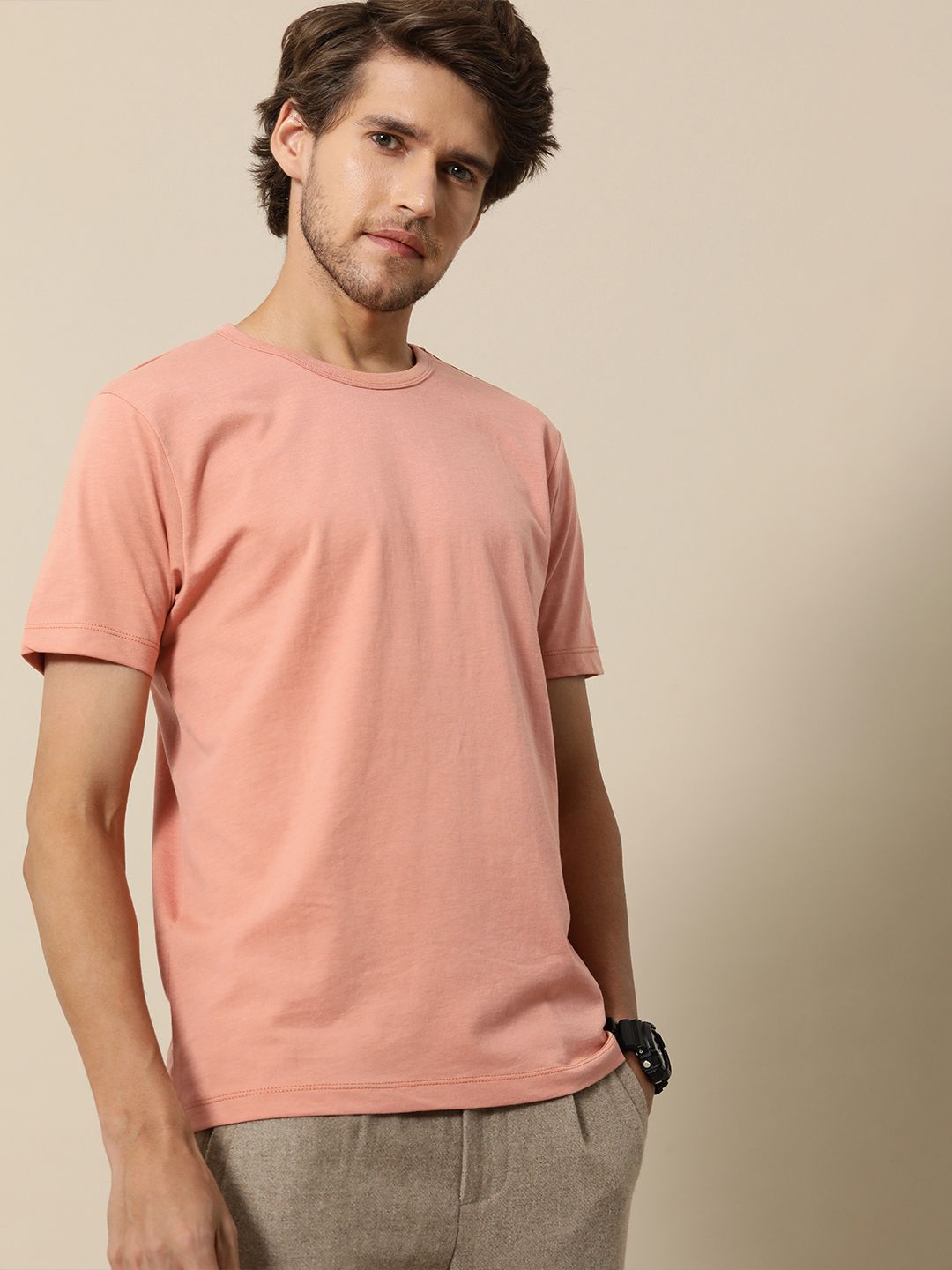 Mr Bowerbird Men Dusty Pink Tailored Fit T-shirt