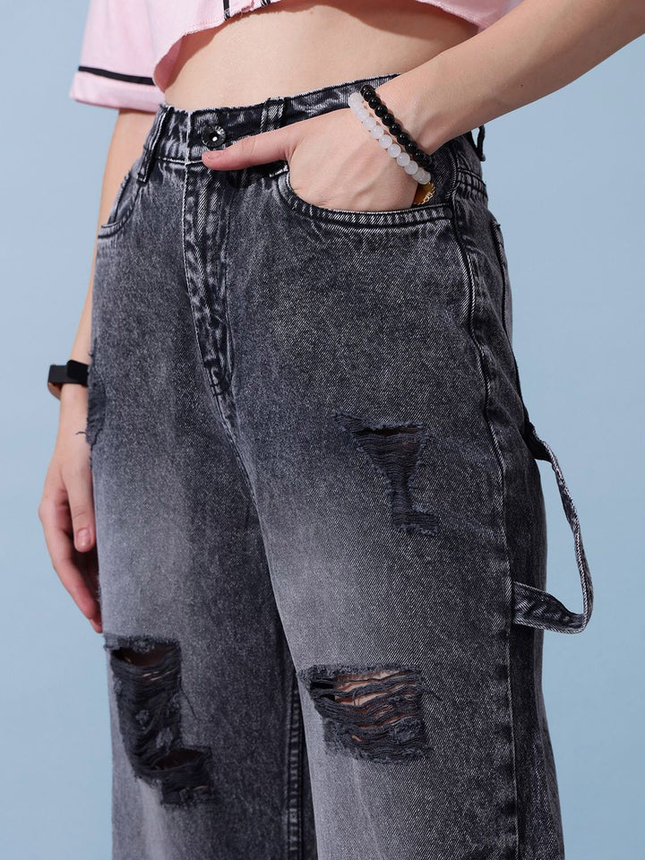 STREET 9 Women Comfort Relaxed Fit Slash Knee Heavy Fade Jeans