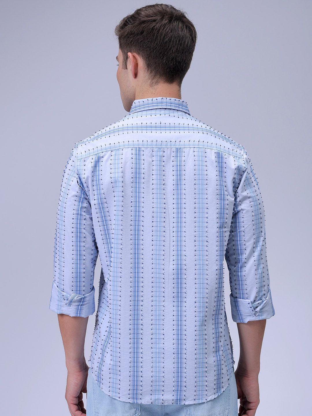 The Indian Garage Co Men Slim Fit Spread Collar Textured Cotton Casual Shirt