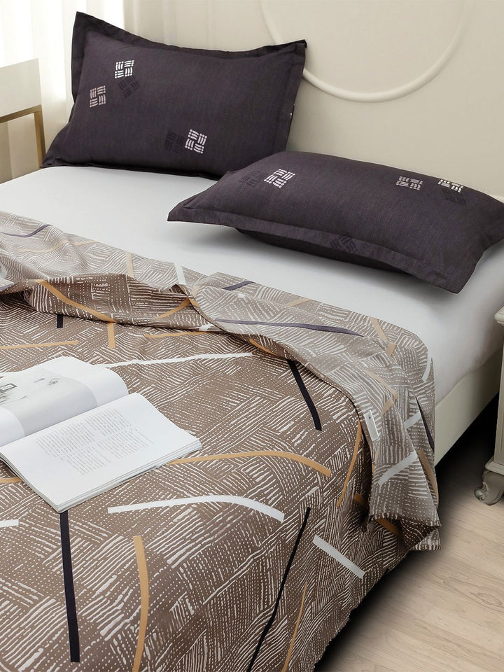 Story@home Coffee Brown Abstract Printed 240 TC Satin Finish Queen Bedsheet Set