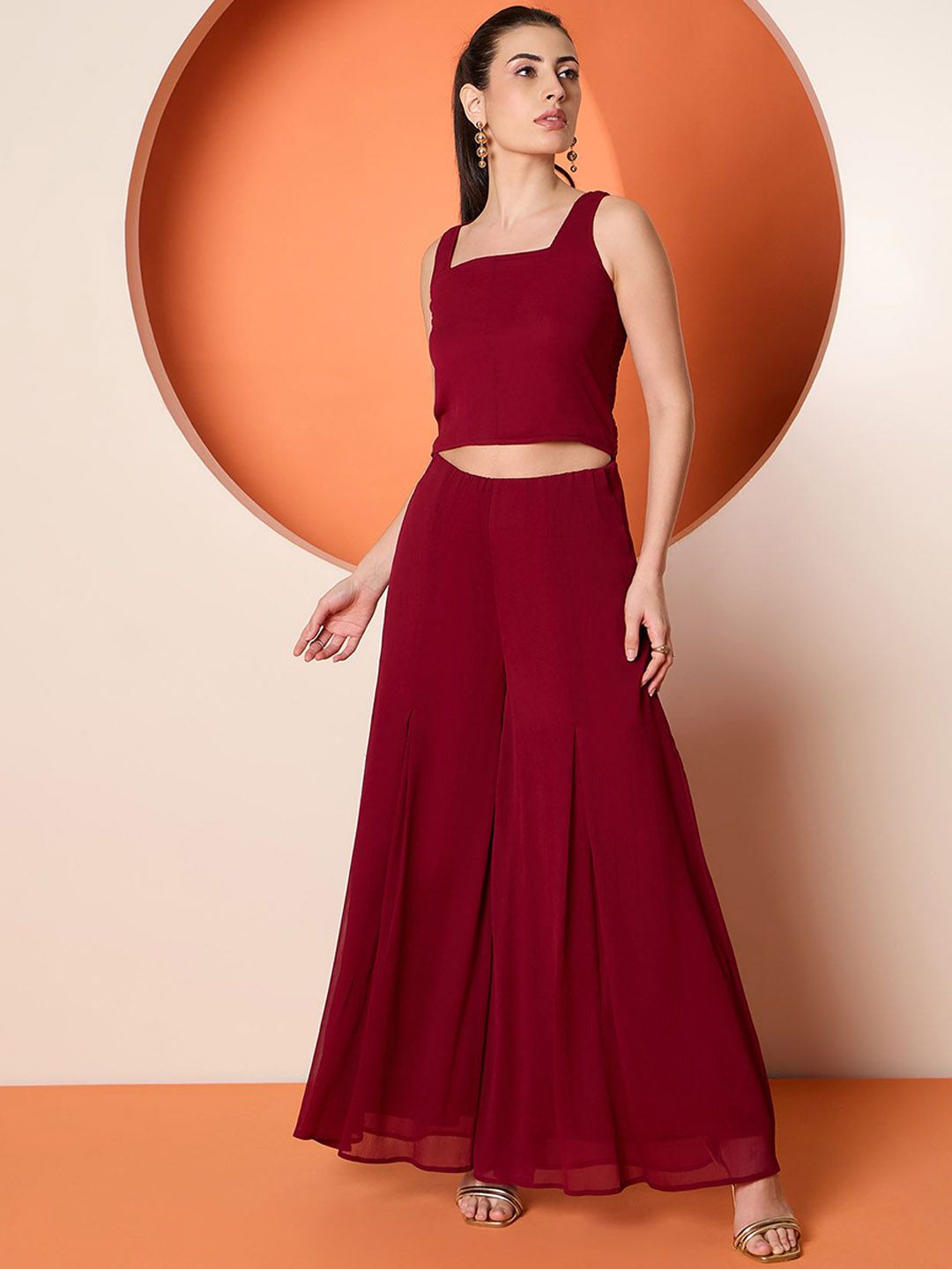Antheaa Embellished Crop Top & Palazzo With Shrug