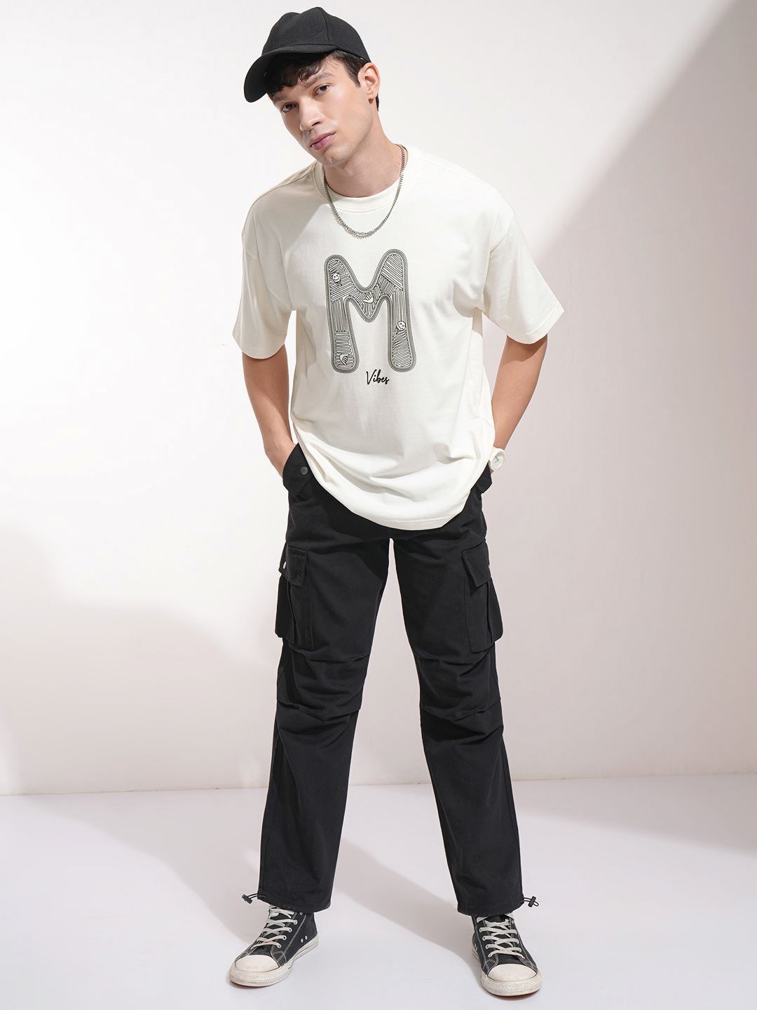 HIGHLANDER Men Typography Printed Round Neck Cotton Oversized T-shirt