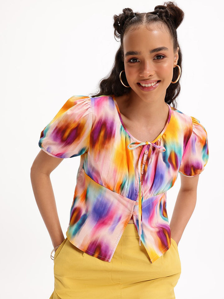 DressBerry Dyed to Impress Abstract Printed Shirt Style Top